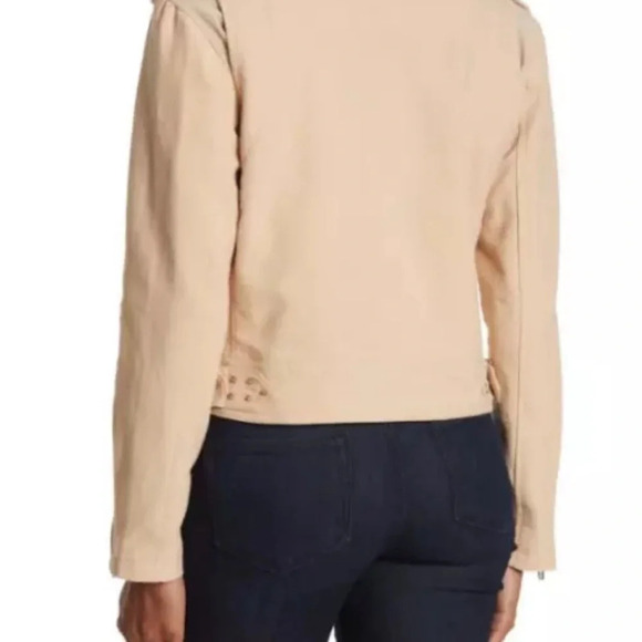 BLANKNYC Women's Crepe Moto Jacket Zips Snaps Adjust Belt Tan Size Large NWT $98 - Picture 2 of 7